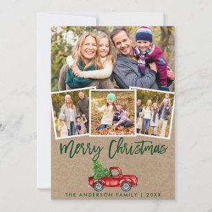 Kraft Green Brush Script Vintag Truck 4 Foto Feiertagskarte