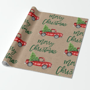 Kraft Green Pinsel Schrift Weihnachten Vintage LKW Geschenkpapier