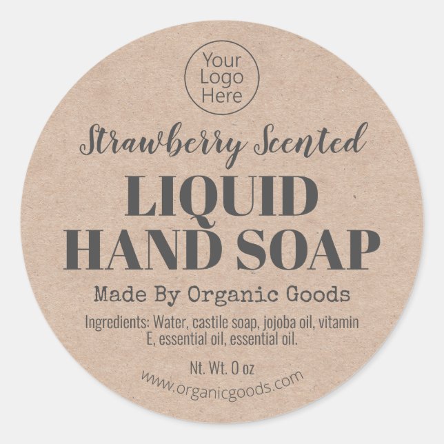 Kraft Handgefertigte Bio Flüssigseifenetiketten Runder Aufkleber (Vorderseite)
