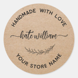 Kraft Handmade mit Liebe Lorbeerblatt Produktlabel Runder Aufkleber