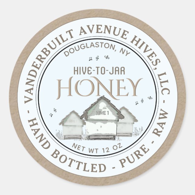 KRAFT Hive to Jar Honey Label mit Bienen und Biene Runder Aufkleber (Vorderseite)