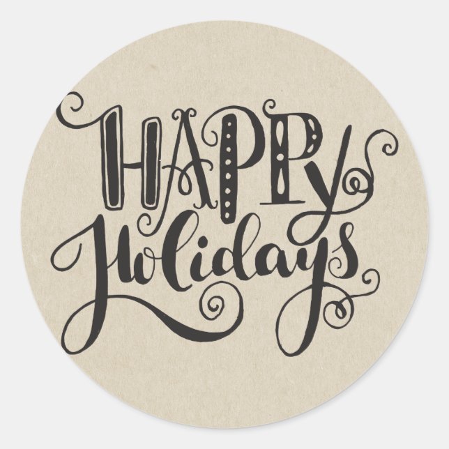 Kraft Holiday Weihnachtsbaum HAPPY FERIEN Runder Aufkleber (Vorderseite)