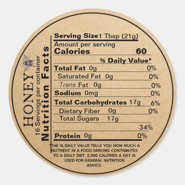 Kraft Honey Jar Mini Nutrition Lid Label Bee Runder Aufkleber (Vorderseite)