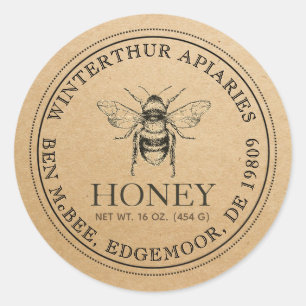 Kraft Honey Jar Vintag Bee Label Runder Aufkleber