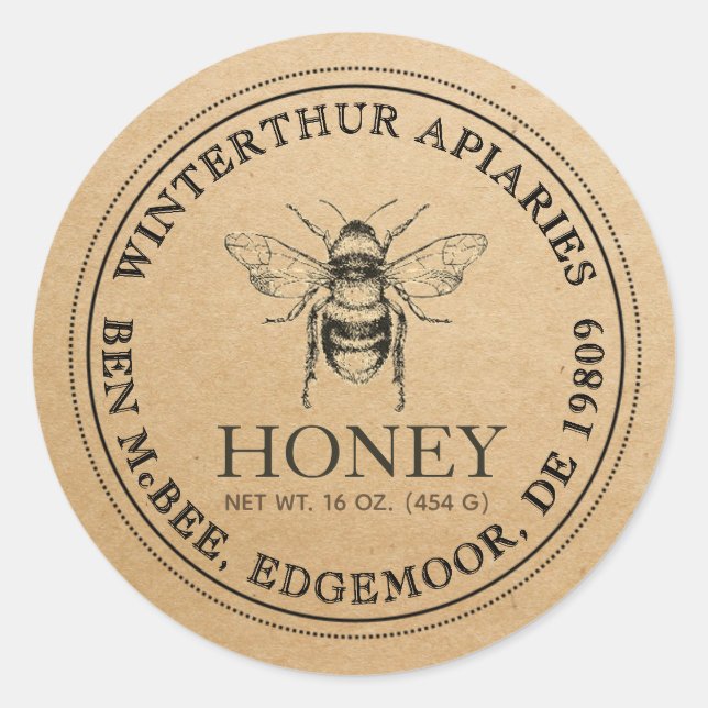 Kraft Honey Jar Vintag Bee Sticker (Vorderseite)
