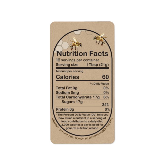 Kraft Honey Nutrition Fakt Bee Comb Säugling Warnu Adressaufkleber (Vorne)