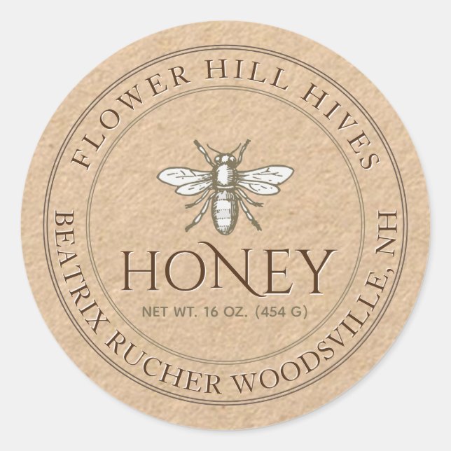 Kraft Honey White Bee Label Runder Aufkleber (Vorderseite)
