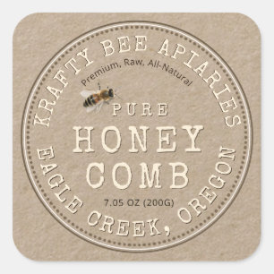 Kraft-Honigwabe mit Bienenrustikal-Label Quadratischer Aufkleber