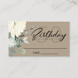 KRAFT IVORY WHITE FLORAL WATERCOLOR BUNCH GEBURTST PLATZKARTE