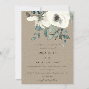 KRAFT IVORY WHITE FLORAL WATERCOLOR BUNCH WEDING EINLADUNG