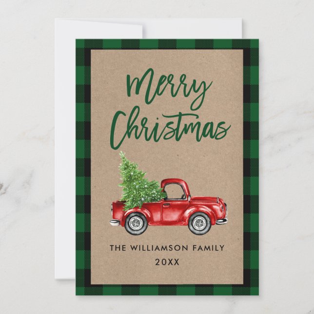 Kraft Kariert Brush Script Vintag LKW Weihnachten (Vorderseite)