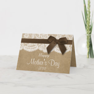 Kraft, Lace & Brown Bow Happy Mother Day Karte