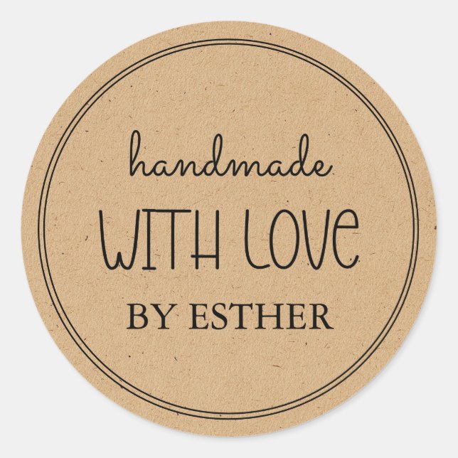 Kraft Made with Love Runder Aufkleber (Vorderseite)