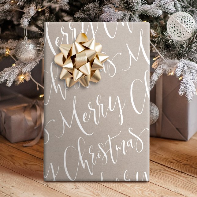 Kraft Merry Christmas Calligraphy Holiday Geschenkpapier (Kraft Merry Christmas Calligraphy Holiday Wrapping Paper)