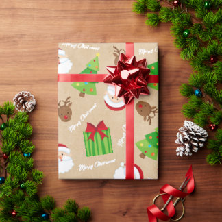 Kraft Merry Christmas Tree Santa Gifts Rudolph Geschenkpapier