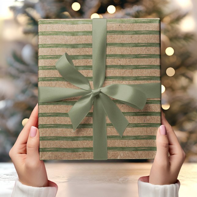 Kraft mit grünen Streifen Wasserfarbe Geschenkpapier (Von Creator hochgeladen)