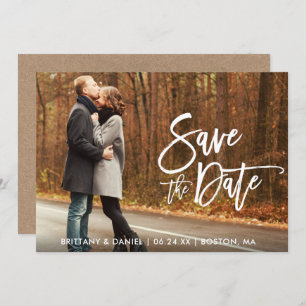 Kraft Modern Brush Script Foto Save the Date Karte