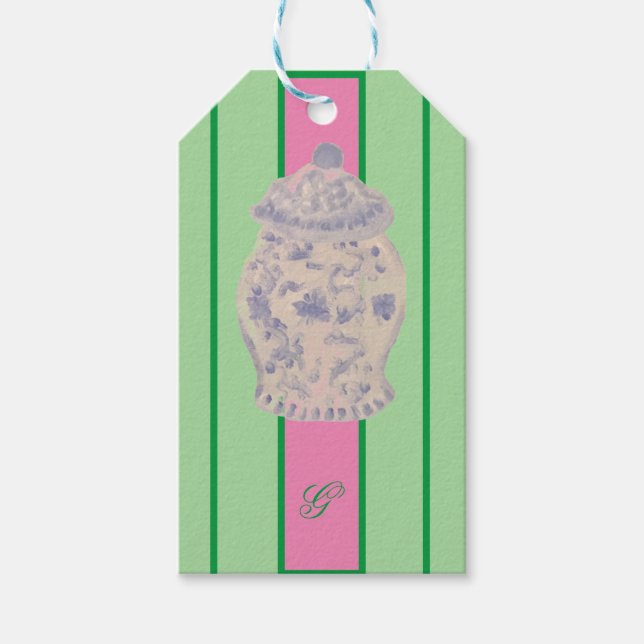 Kraft Monogram Green Chinoiserie Ginger Jars Geschenkanhänger (Vorderseite)