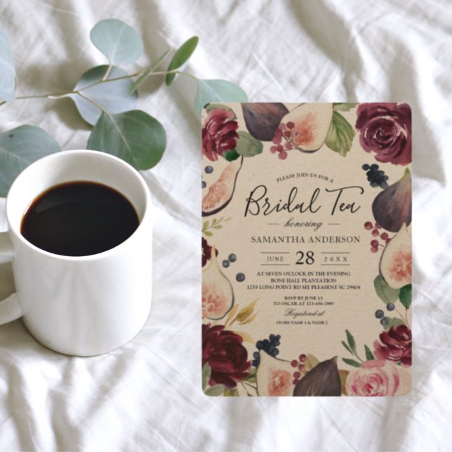 Kraft Moody & rustikale Burgundy Figuren & Blume R Einladung (Von Creator hochgeladen)