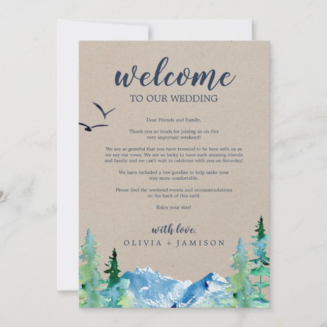 Kraft Mountain Wedding Welcome Letter & Itinerary (Vorderseite)