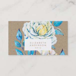 Kraft Oil Painted White Rose Blue Business Card Visitenkarte