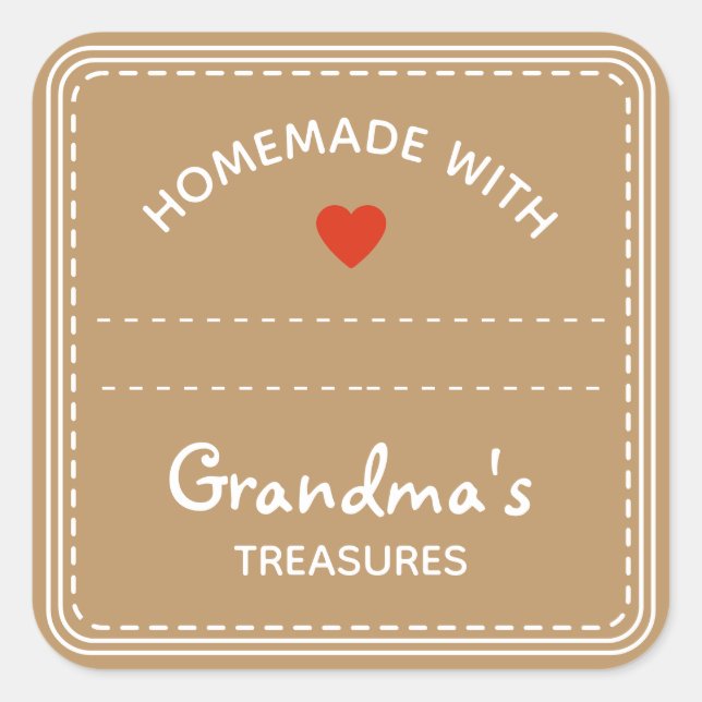 Kraft Paper Brown Jar Labels Leere Textbox Herz Quadratischer Aufkleber (Vorderseite)