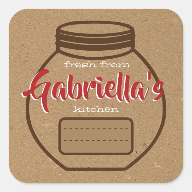 Kraft Paper Brown Red Jam Jar Food Labels Leere Quadratischer Aufkleber (Vorderseite)