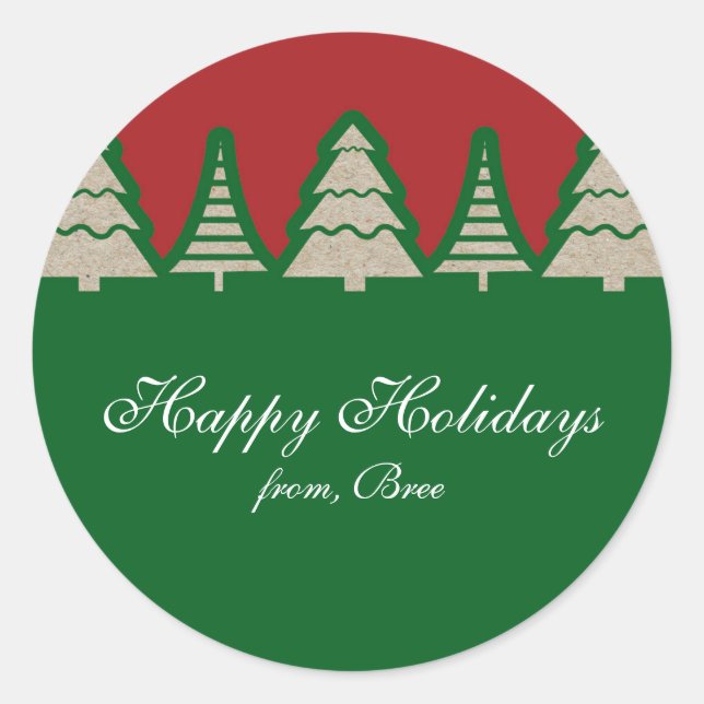 Kraft Paper Christmas Tree Rustic Holiday Stickers (Vorderseite)