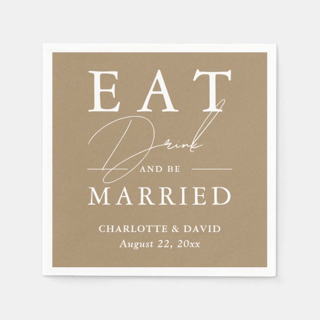 Kraft Paper Eat Drink und Verheiratet Hochzeit. Serviette (Vorderseite)