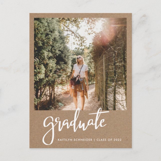 Kraft Paper Graduation Party Save the Date Foto Postkarte (Vorderseite)