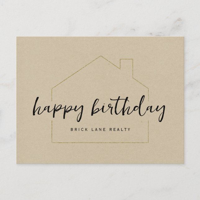 Kraft Paper Happy Birthday Realty Postkarte (Vorderseite)