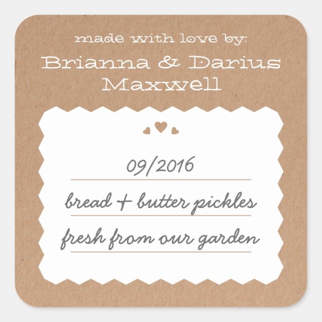 Kraft Paper Hearts Food Gift Label Aufkleber (Vorderseite)