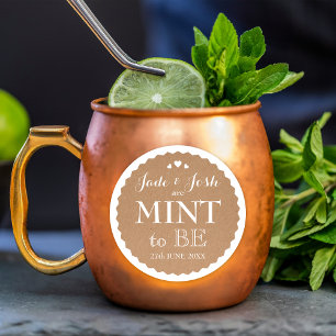 Kraft Paper Hearts Wedding Mint Fevor Round Runder Aufkleber