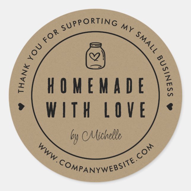 Kraft Paper Homemade mit Liebe Vielen Dank Runder Aufkleber (Vorderseite)