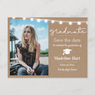 Kraft Paper Lights Script Graduate SAVE THE DATE Postkarte