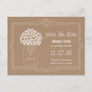 Kraft Paper Mason Jar Blume Save the Date Ankündigungspostkarte