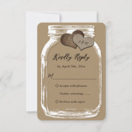 Kraft Paper Mason Jar Two Hearts Wedding RSVP Karte