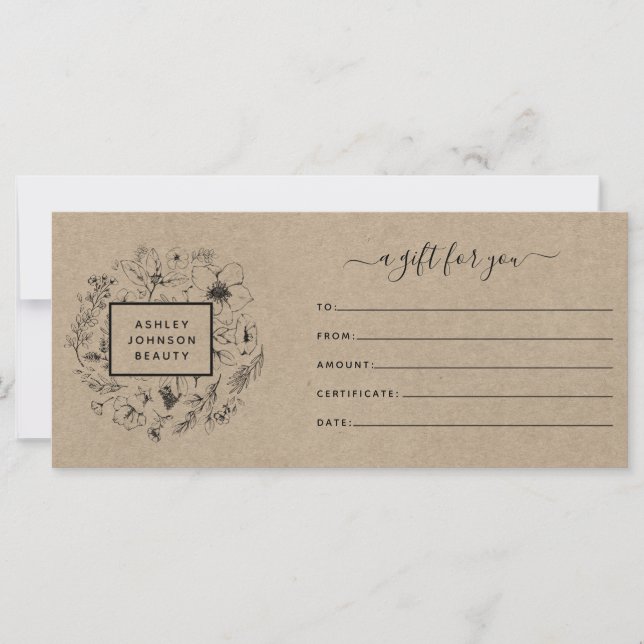 Kraft Paper Modern Botanic Gift Certificate (Vorderseite)
