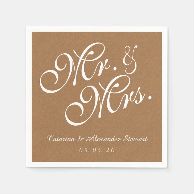 Kraft Paper Mr. und Mrs. Wedding Paper Napkins Serviette (Vorderseite)