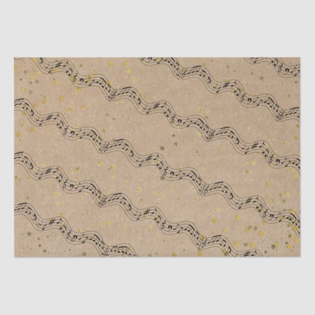 Kraft Paper Music Dots Gold Stars Tissue Paper Seidenpapier (Vorderseite)