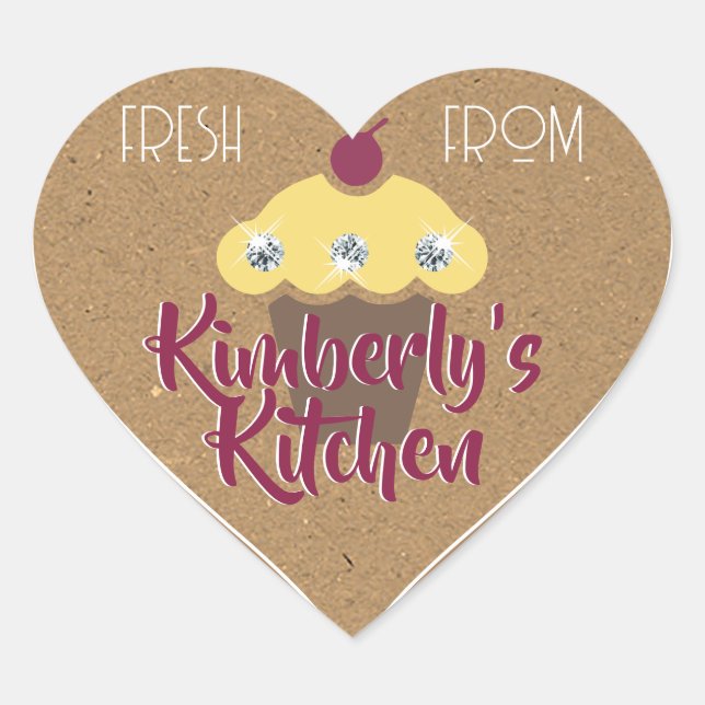 Kraft Paper Niedlich Brown Glitzer Kristall Cupcak Herz-Aufkleber (Vorderseite)