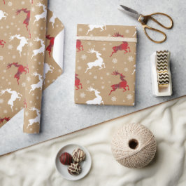 Kraft Paper Reindeer Tartan Red/White ID589 Geschenkpapier