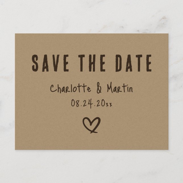 Kraft Paper Rustic Country Wedding Save the Date Postkarte (Vorderseite)