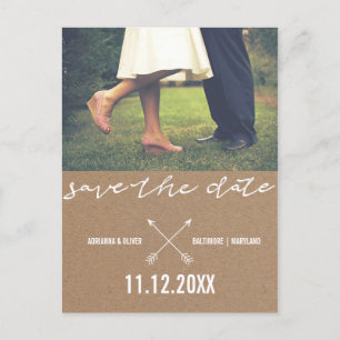 Kraft Paper Save the Date Typografie-Foto Ankündigungspostkarte