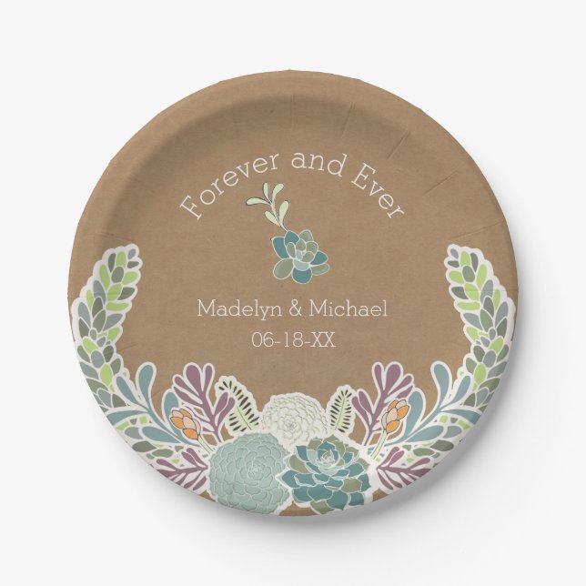 Kraft Paper Succulents Custom Wedding Paper Teller (Vorderseite)