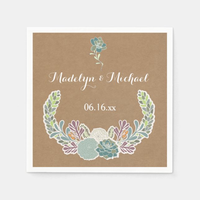 Kraft Paper Succulents Wedding Paper Napkins Serviette (Vorderseite)