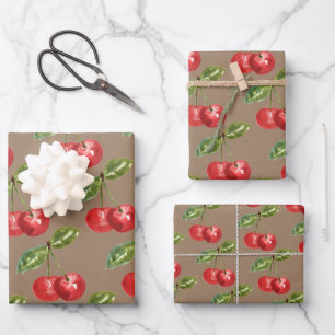 Kraft Paper Summer Red Cherries Geschenkpapier Set
