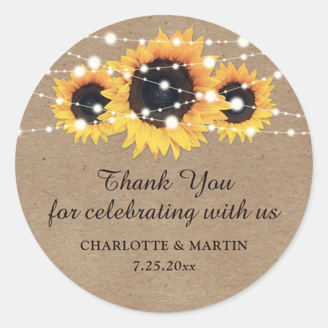 Kraft Paper Sunflower Wedding Danke Stickers (Vorderseite)