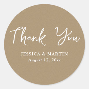 Kraft Paper Typografy Wedding Vielen Dank Runder Aufkleber