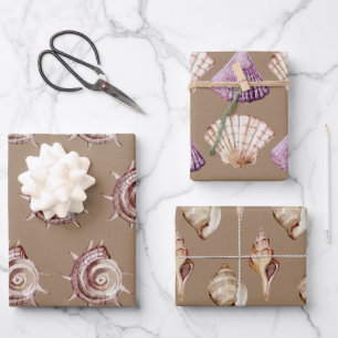 Kraft Paper Wasserfarbe Muscheln am Meeresufer Geschenkpapier Set